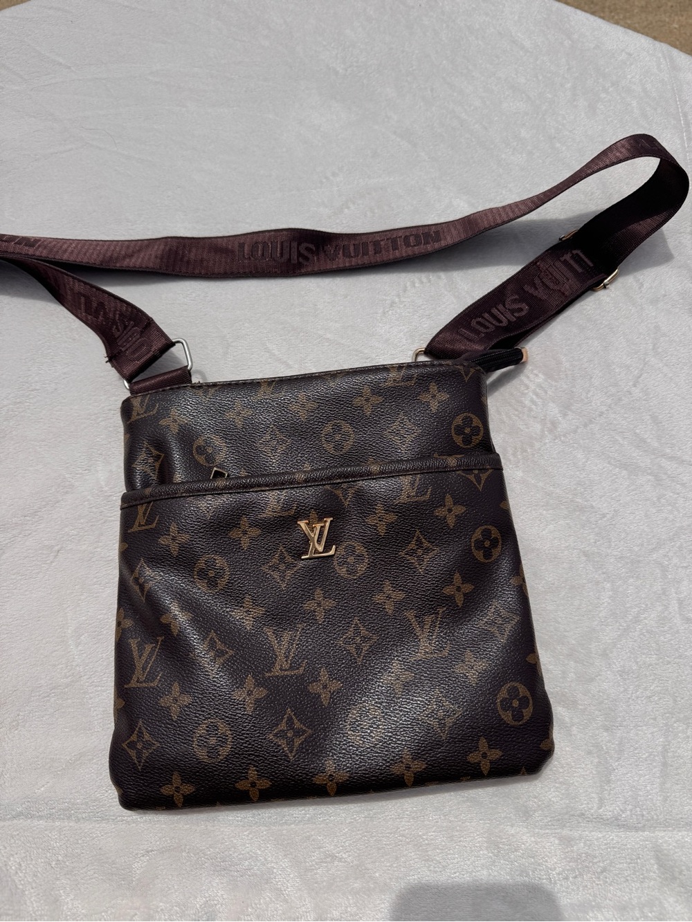 Louis Vuitton Monogram & Damier Brown Crossbody Bag with Gold LV Emblem - Picture 13 of 13